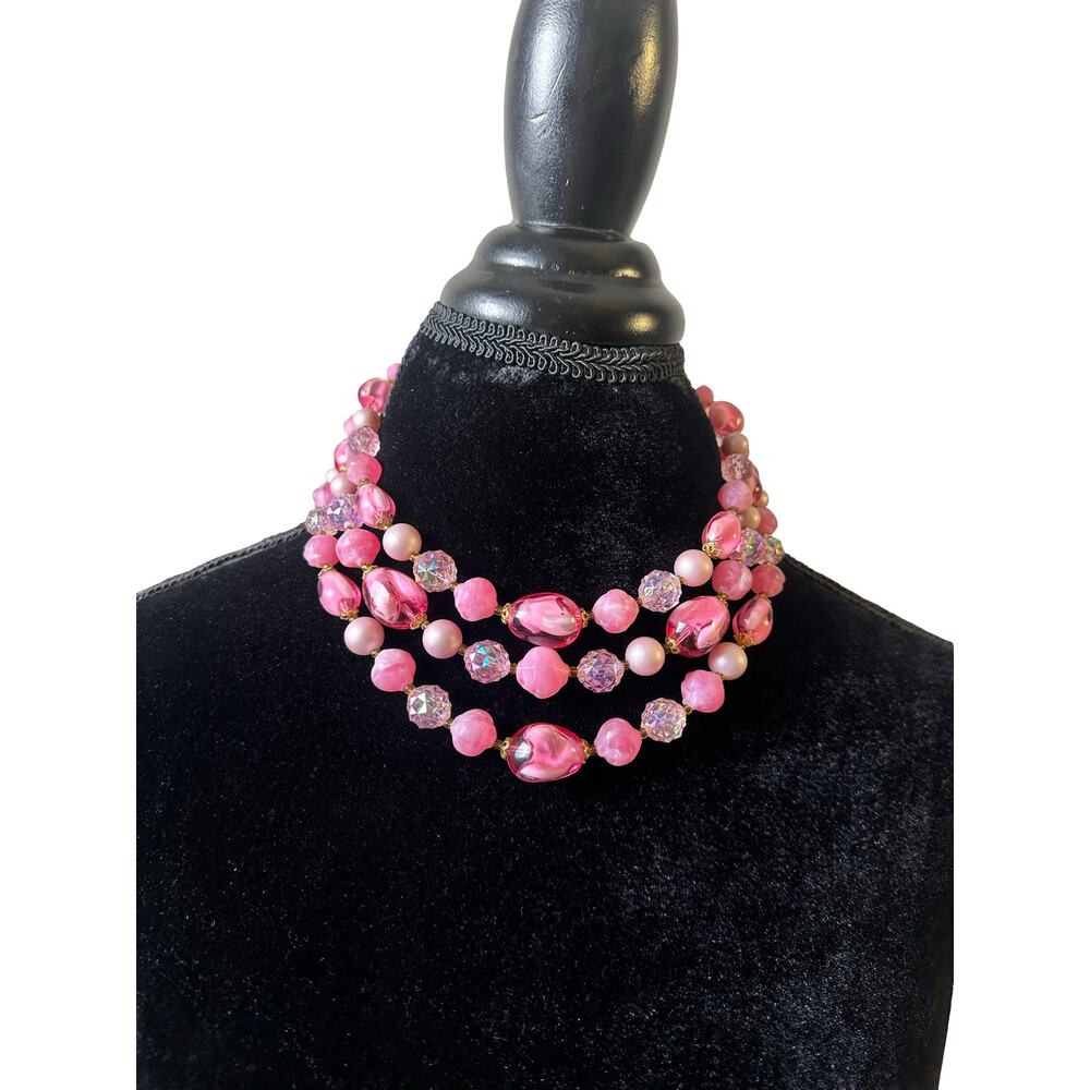 Vintage West Germany Pink Multi-Strand Beaded Necklace | 1950s–1960s